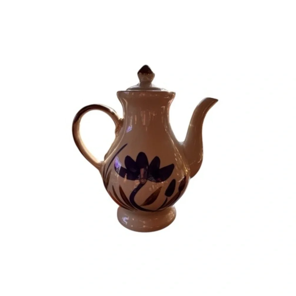 Vintage Pottery Coffee Pot Folk Art Blue Flower Tea Pot Chocolate Pot